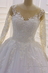 Trendy Sweetheart Long Sleevess Ivory Ball Gown Wedding Dresses
